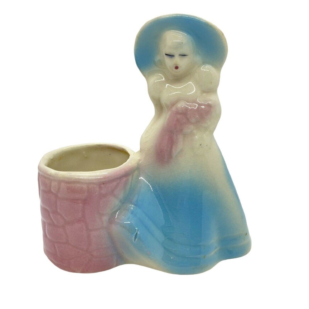 Vtg Shawnee Pottery Southern Belle Wishing Well Planter Succulent Pink Blue USA